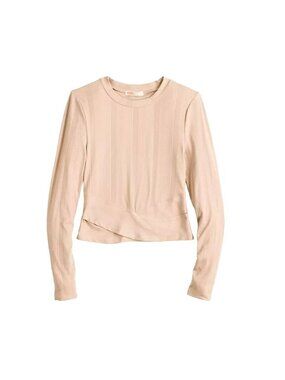 Intempo Neutral Beige Top Crossover Hem Crop Blouse Woman's Plus XXL JJ2024